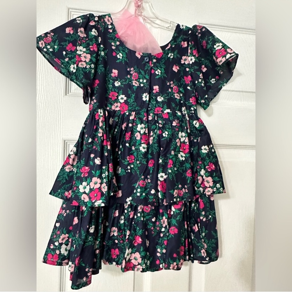 Janie and Jack Floral Kids Dress - Navy and Pink